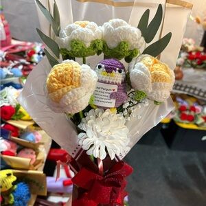 Handcrafted Crochet Flower Bouquet with Penguin